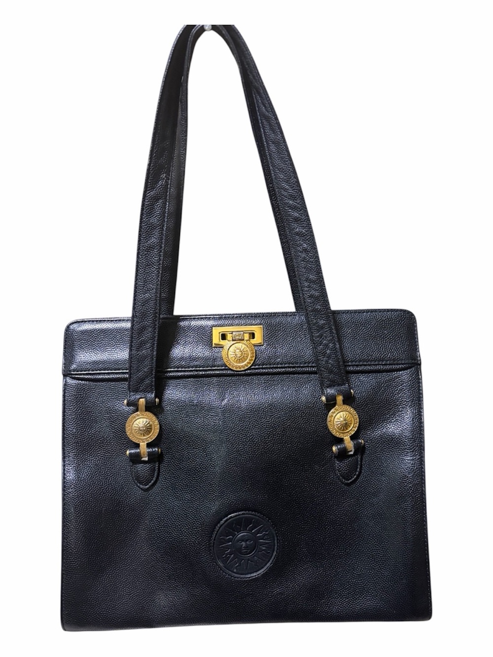 Versace Leather Tote Bag with Gold Hardware